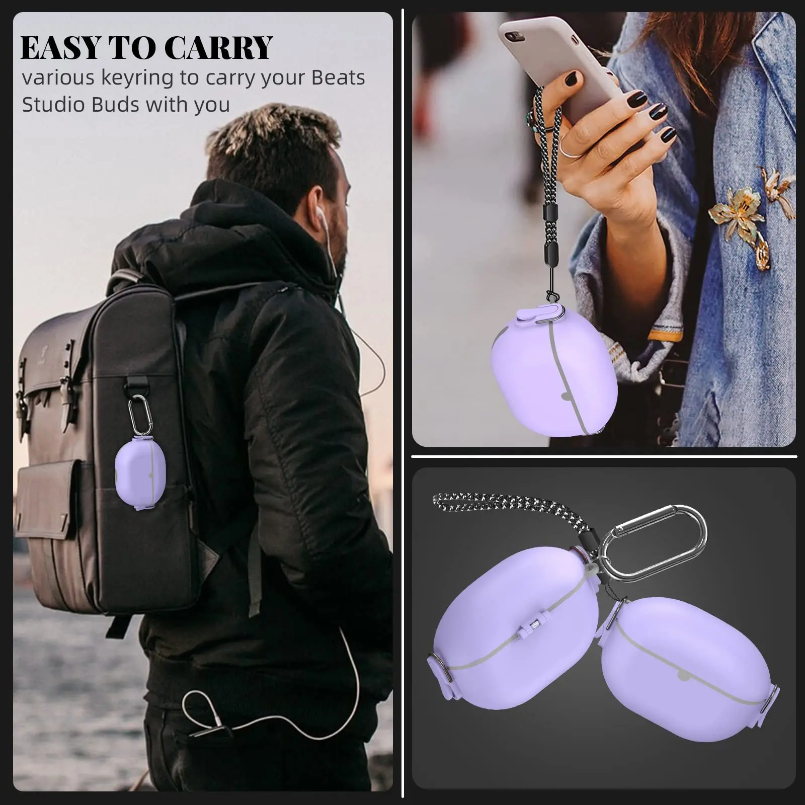 Caixa de armadura para beats studio buds (2021) protetor [bloqueio seguro] com chaveiro/cordão fone de ouvido acessórios para batimentos studio buds