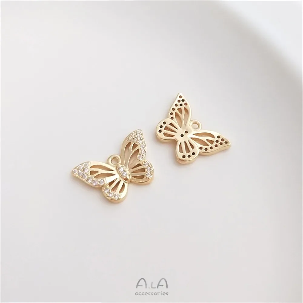 

14K Gold Tiny Zircon Butterfly Dragonfly Pendant Handmade Diy Bracelet Pendant Earrings