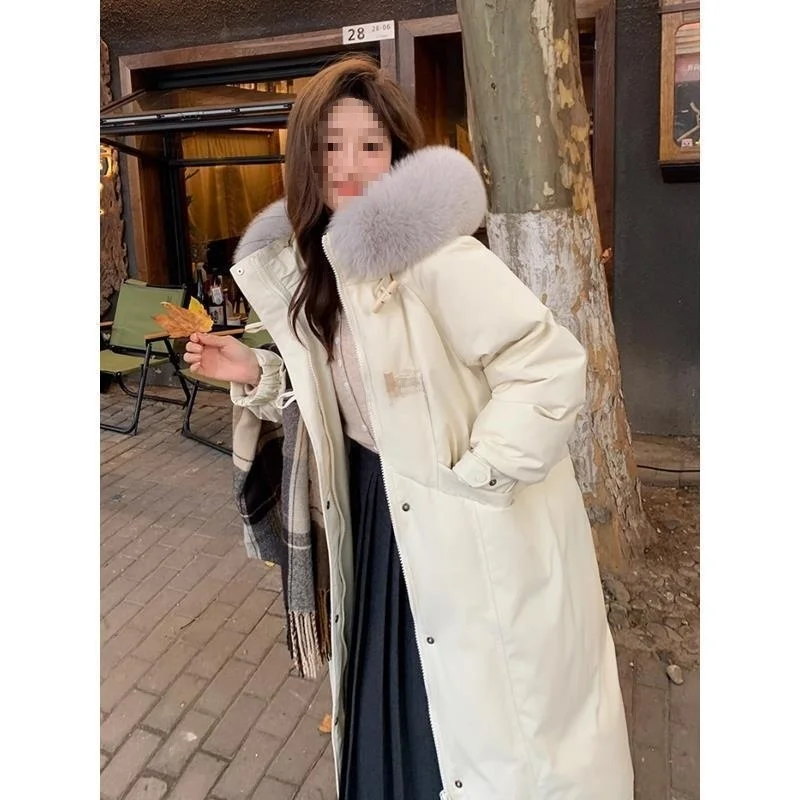 معطف بياقة كبيرة على الطراز الكوري مزود بأزرار وتفاصيل عصرية فوق الركبة وطول شتوي سميك للنساء #3