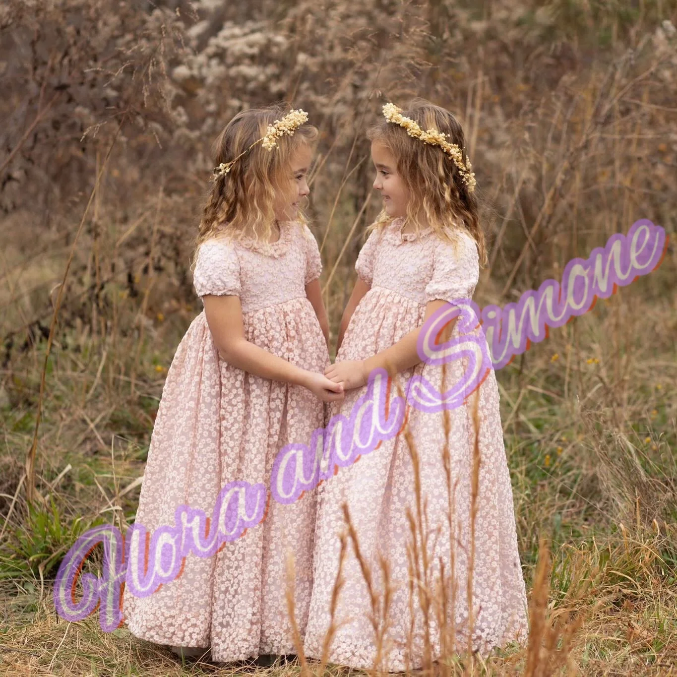 Customized Pink  puff sleeves lace Elegant Flower Girl Dress for Wedding Ceremonies Formal Receptions Holiday Celebrations