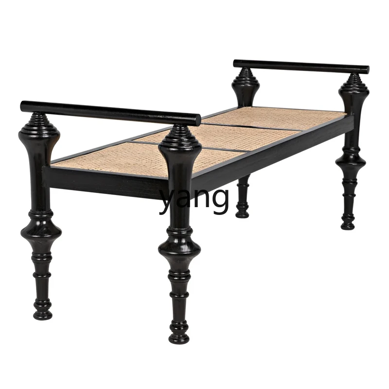 

LTT American all solid wood bench natural rattan creative art retro log dining table strip