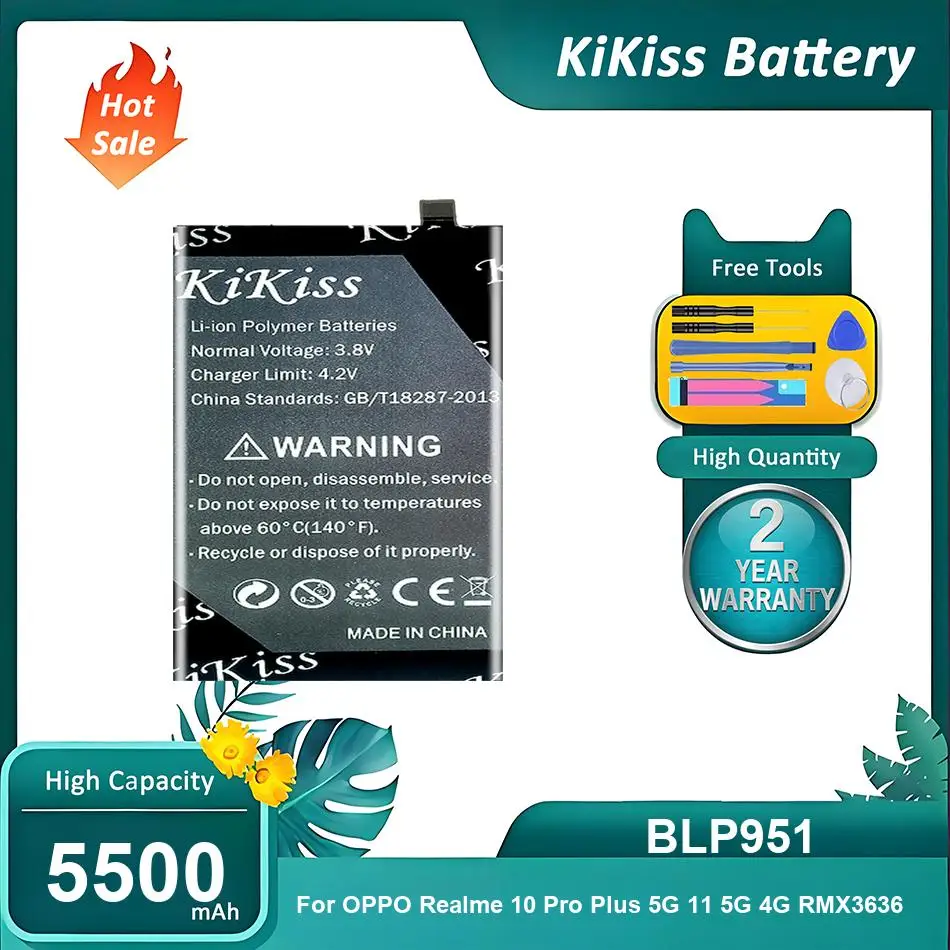 

KiKiss Battery For OPPO Realme 10 Pro Plus/Realme 10 Pro+ 5G/Realme 11 5G/Realme 11 4G/RMX3636 REALME 11,BLP951,5500mAh