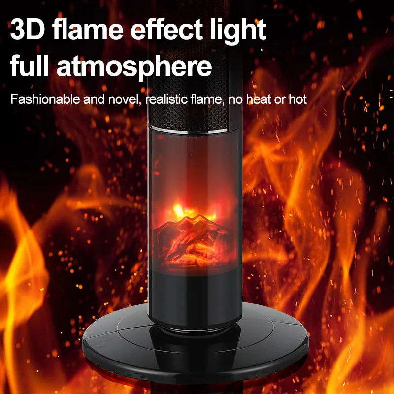 Smart PTC Space Heater Vertical Simulated Flame Electric Warmer Mist Humidifying Heating Device