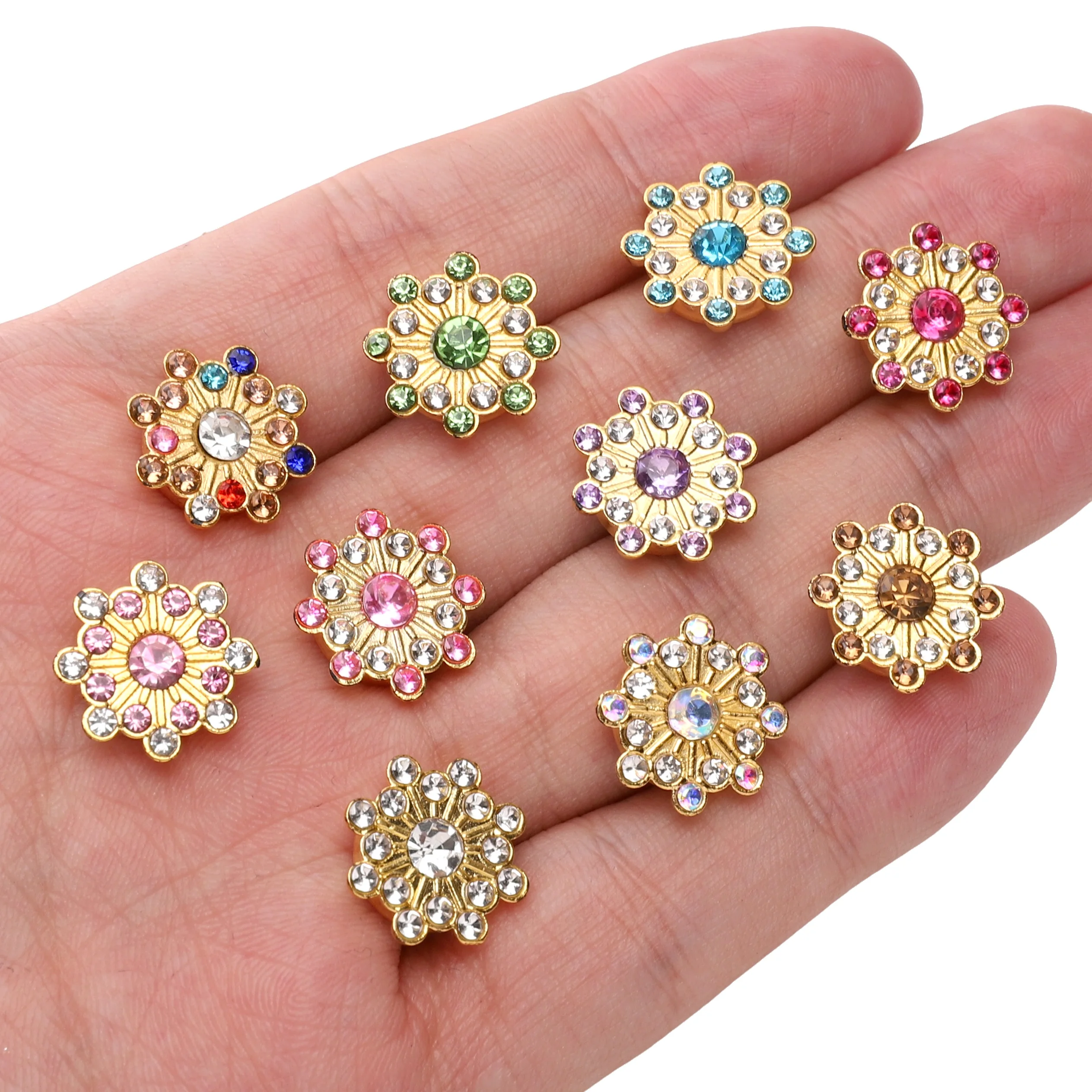

10pcs 14mm Colorful Snowflake Round Rhinestone Buttons Plastic CCB Shank Button Clothes Coat Sweater Cardigan Sewing Accessories
