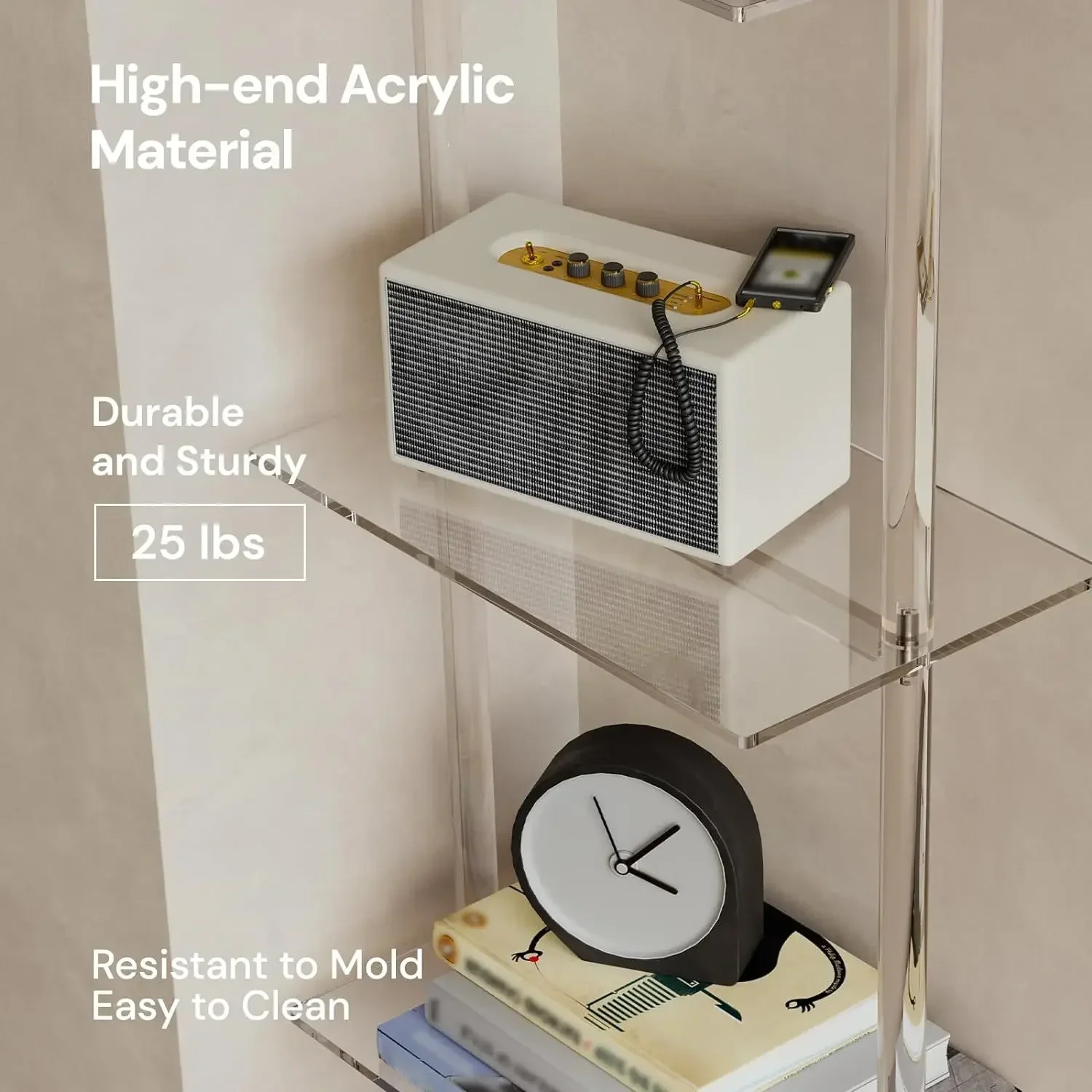 Acrylic ladder bookshelf transparent wall-mounted type is suitable for small space multi-functional bookcases