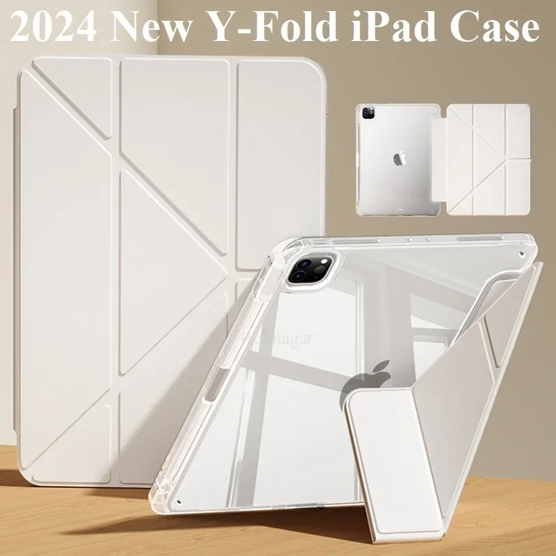 

2026 Clear Acrylic Pencil Holder Case for APPLE IPad A18 12th Air M4 M3 M2 Pro M5 11 13 A16 10th 10.9" PU Fold Stand Smart Cover
