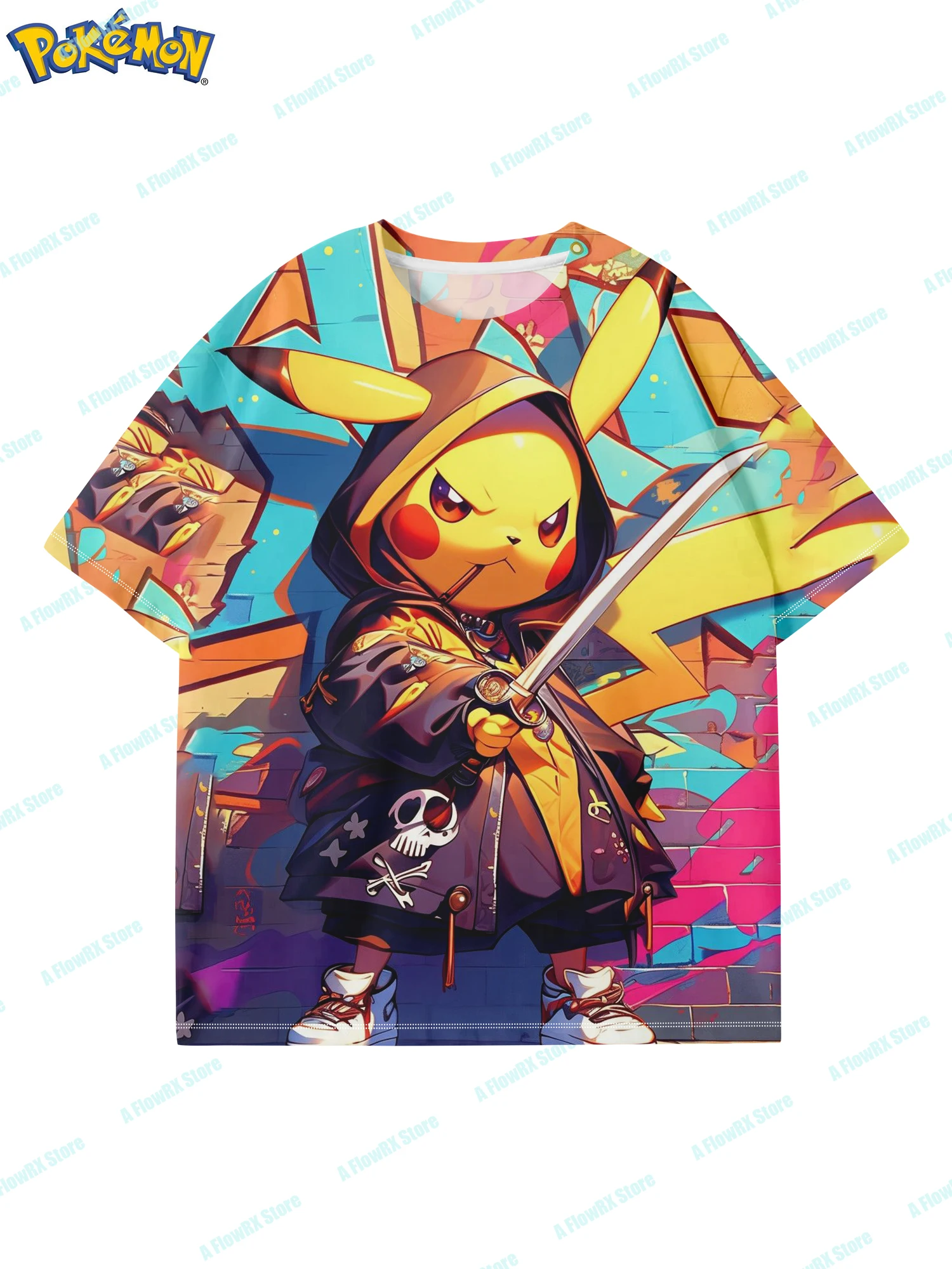 تي شيرت Pokémon AI Pikachu مطبوع ثلاثي الأبعاد مثالي للاستخدام في الهواء الطلق مناسب للرجال والنساء والكبار والأطفال مريح للتنفس