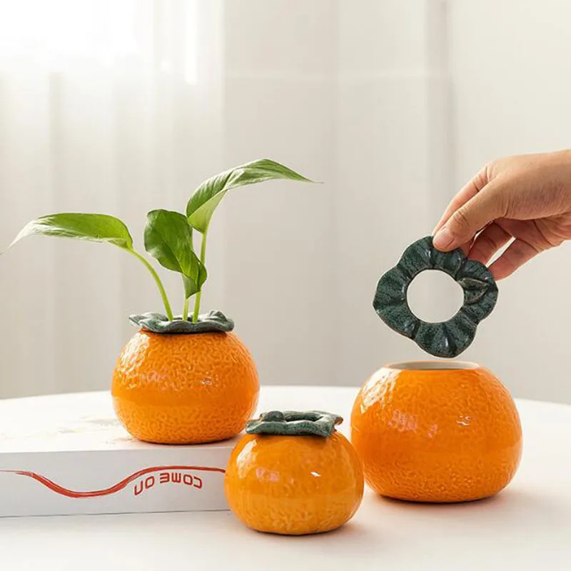 Creative Porcelain Orange Design Plant Vase Office Hydroponic Flowerpot Green Plant Pot Desktop Ornaments Home Decor