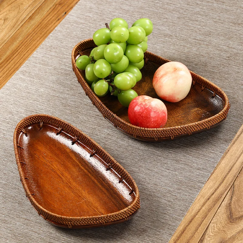 Rattan walnut refreshment dried fruit t dessert tray fruit basket snack basket tray