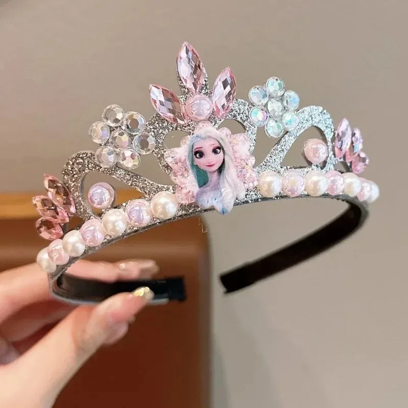 Kawaii Anime Frozen Headband Children's Crown Dress Accessories Girls Baby Princess Elsa Headdress Jewelry Party Decoration Gift image 2