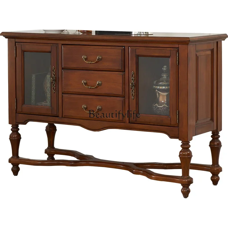 

LJYAmerican-style Solid Wood Sideboard Storage Cabinet for Dining Room European-style Tea Cabinet Wall-mounted Storage