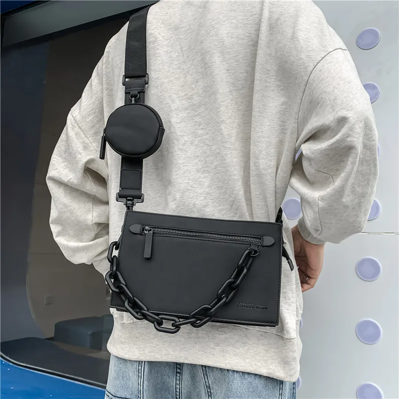 

Мужская сумка Faion Box для улицы, сумка через плечо на одно плечо с цепочкой, модная маленькая квадратная сумка для отдыха, повседневная сумка