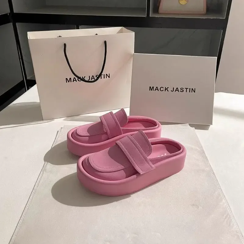 

Весенне-летние женские тапочки с мягкой подошвой, модные уличные римские сандалии в стиле ретро, повседневные полутапочки Lazy Baotou на толстой подошве