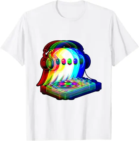 HOT SALE House Music Ghost Dj Optical Illusion EDM Halloween Rave Dj T-shirt Humor Funny Rock Graphics Outfit Short Sleeve Top