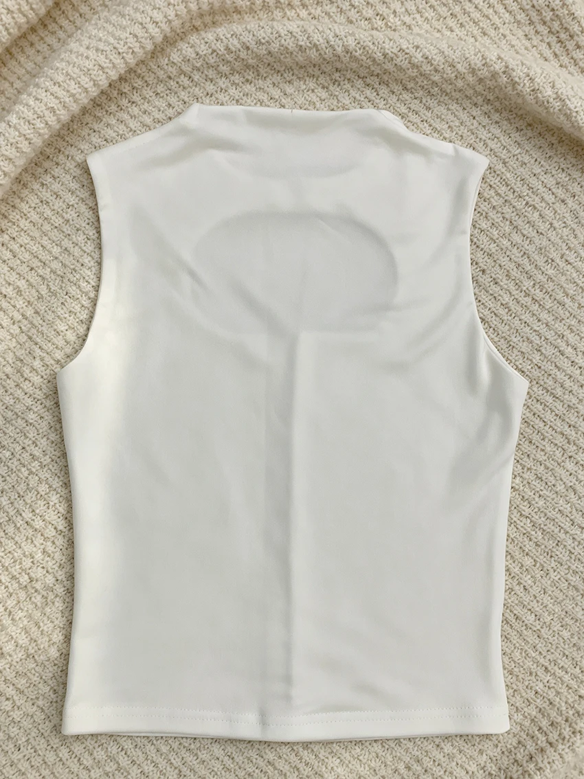 Women Streetwear Cutout Mock Neck Crop Tank Top Trendy Sleeveless Front Hook Eye Closure Slim Fit Y2K Basic Casual Camisole Vest