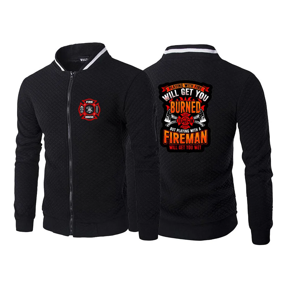 

Firefighter Rescue Team Printing Fashion 2023 New Men's Spring and Autumn Solid Color Cotton Slim Fit Long Sleeve Tracksuit Coat