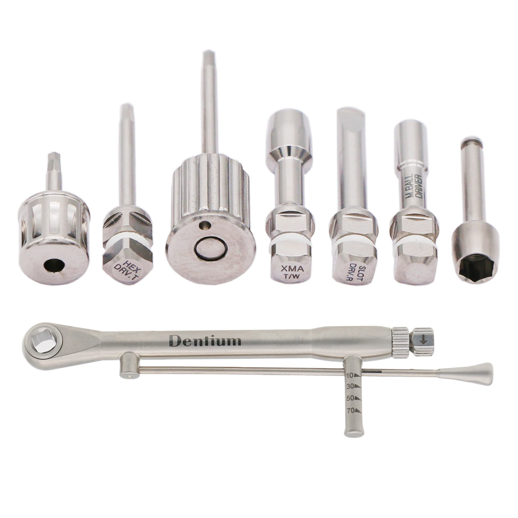 Dentium Prosthetic Kit Dental Implant Torque Wrench 10-70NCM 7 Screwdrivers Screw Hand Hex Driver with Box Holder