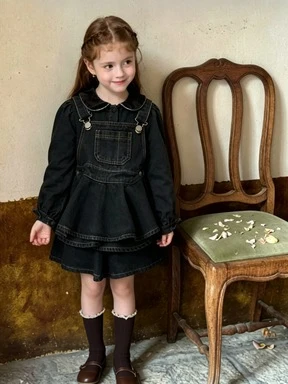 Girls' Set 2026 New Style Children's Fashion Simple Cowboy Strap Skirt Shorts Set Baby Cute Dressing Trendy