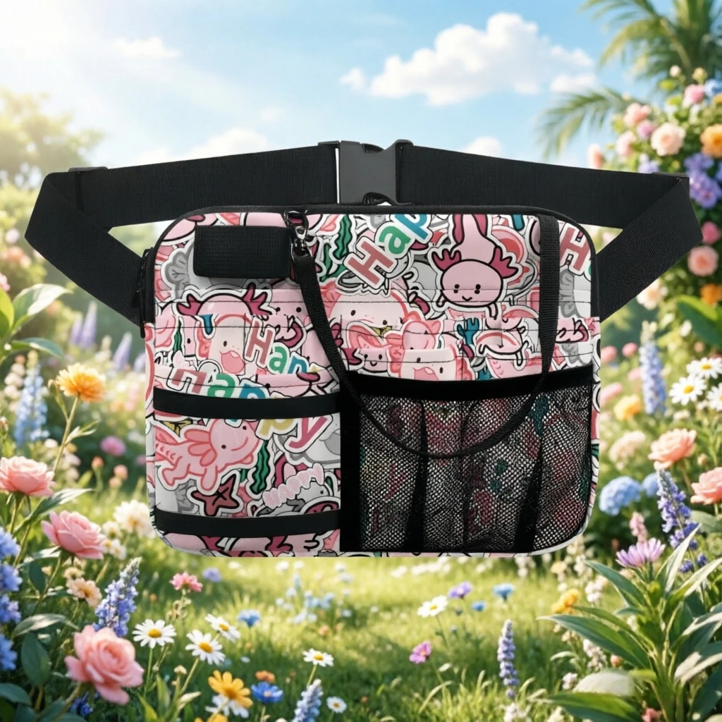 

Professional Medical Fanny Pack – Purple Cat Theme with Stethoscope & Syringe Print – Lightweight & Durable