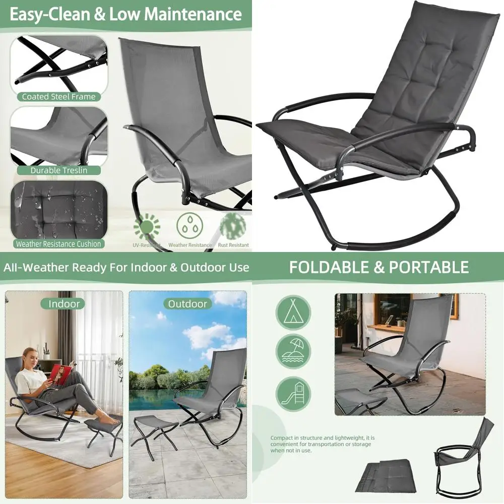 

Серое всепогодное кресло-качалка с подушкой, идеально подходит для веранды, террасы, сада или патио, выдерживает до 150 кг