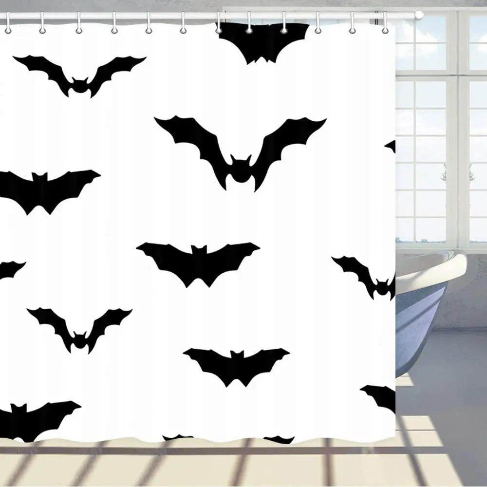 Halloween Bat Shower Curtain Animal Black Suck Blood Bats Modern Simple Polyester Fabric Bath Bathroom Curtains with Hooks