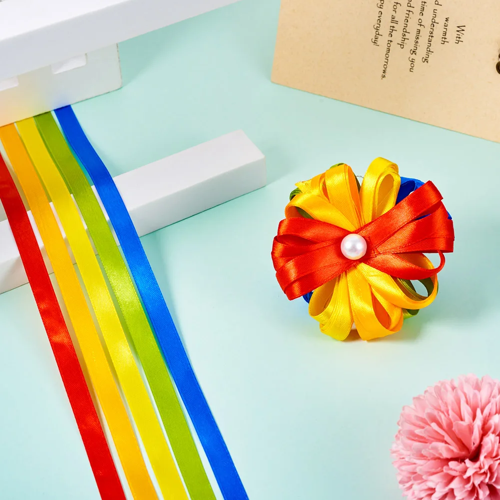 3 Rolls Rainbow Color Polyester Ribbon Solid Color Set DIY Christmas Home Decor Bow Make Crafts Card Gifts Wrapping Flowers