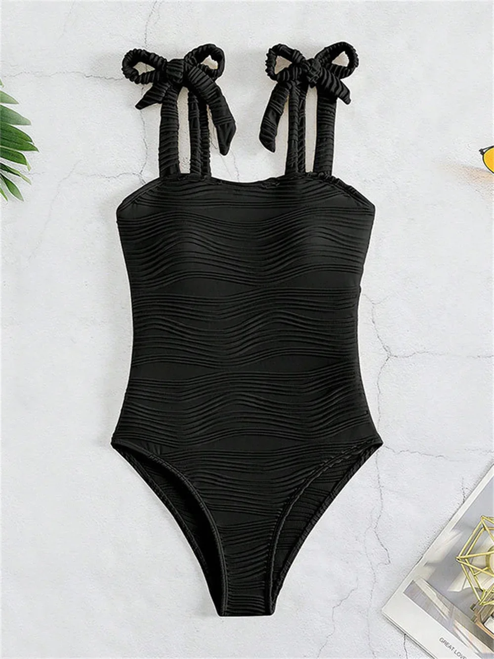 Sexy Bandage Tie Up Bikini Einteiliges Rippen Badeanzug Badeanzug Y2K Urlaub Bademode Pads Frauen Strand Outfit Bikinis de Mujer