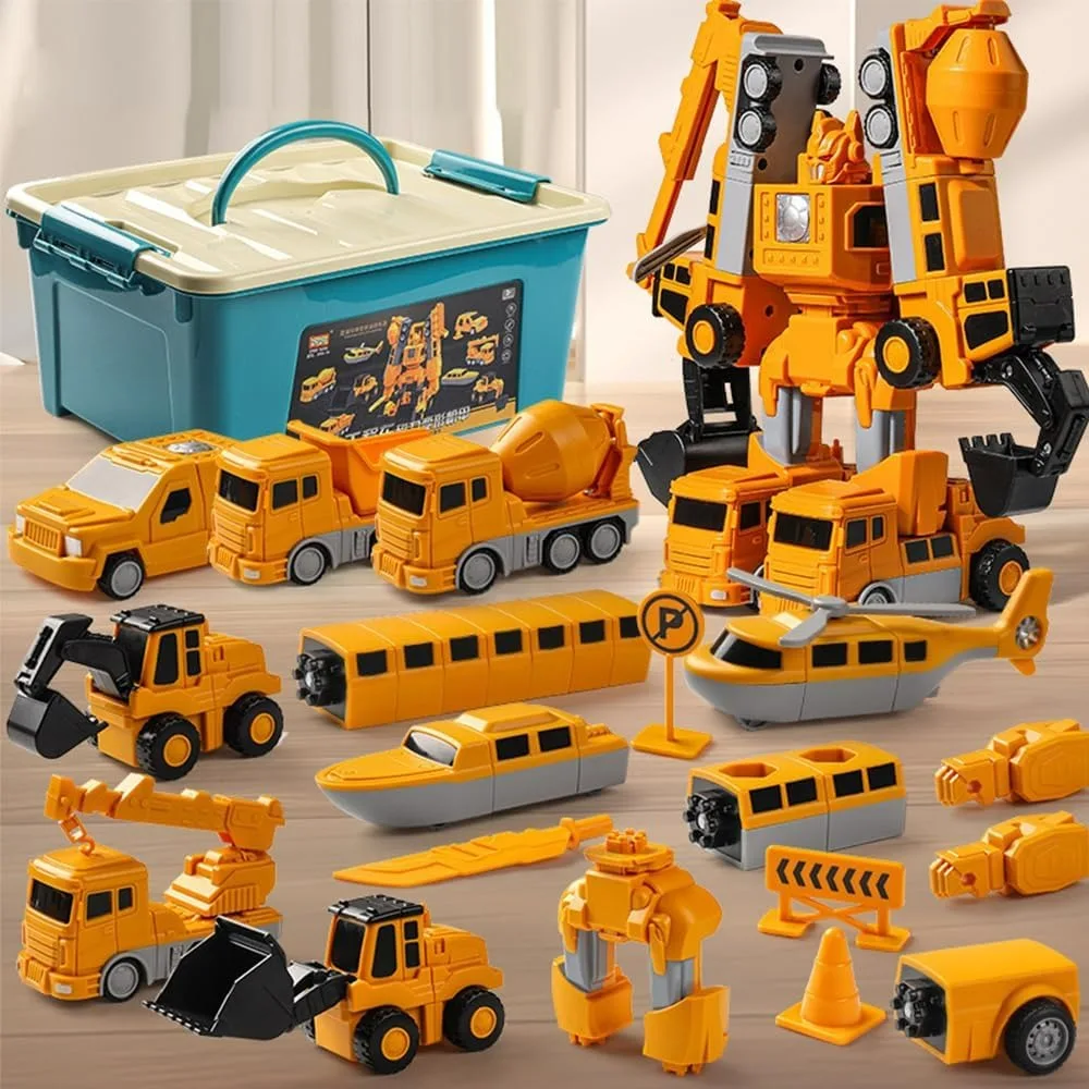 

Magnetic Modular Transforming Robot Toy Set - STEM Educational Engineering Car Excavator Mixer Truck for Kids