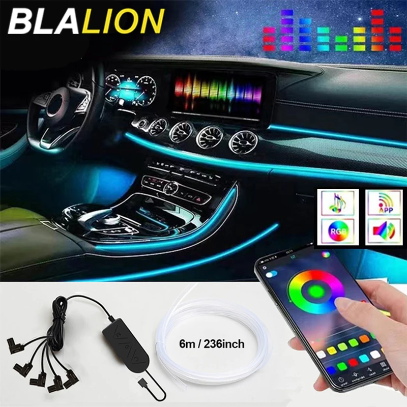 

BLALION 2M/3M/4M/6M Car Interior Lighting LED Strip Decoration EL Wiring Neon Auto Flexible Ambient Light Party Atmosphere Diode