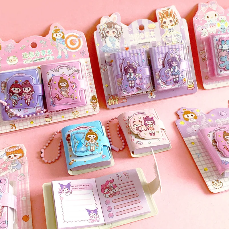 4PCS Kuromi My Melody Cinnamoroll Hello Kitty Cartoon Mini Sharing Book Sanrio Pendant Small Book Notepad Cute Page Notebook