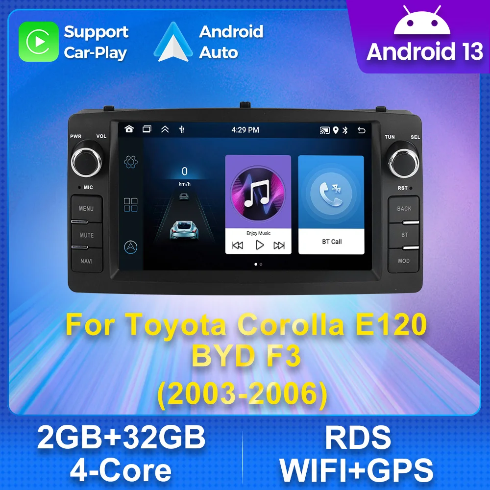 Autoradio Android für Toyota Corolla E120 2013-2016 byd f3 Carplay Multimedia 7 ''Player 2din Auto