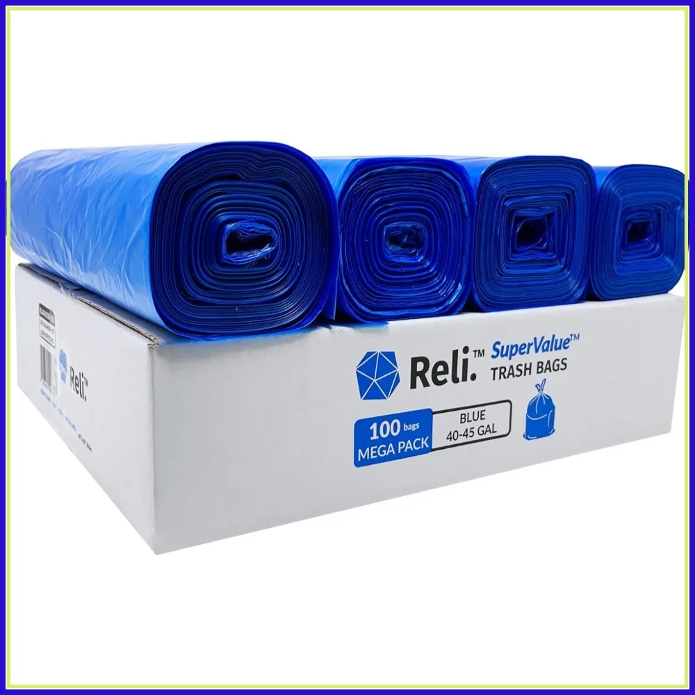 

100 Count Heavy Duty Recycling Bags, 40-45 Gallon, Blue Trash Bags