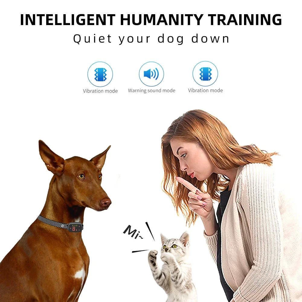 Smart Automatic Anti Barking Dog Collar HD Digital Display Dual Vibration  Rechargeable Bark Stopper Stop Barking Collar Leash