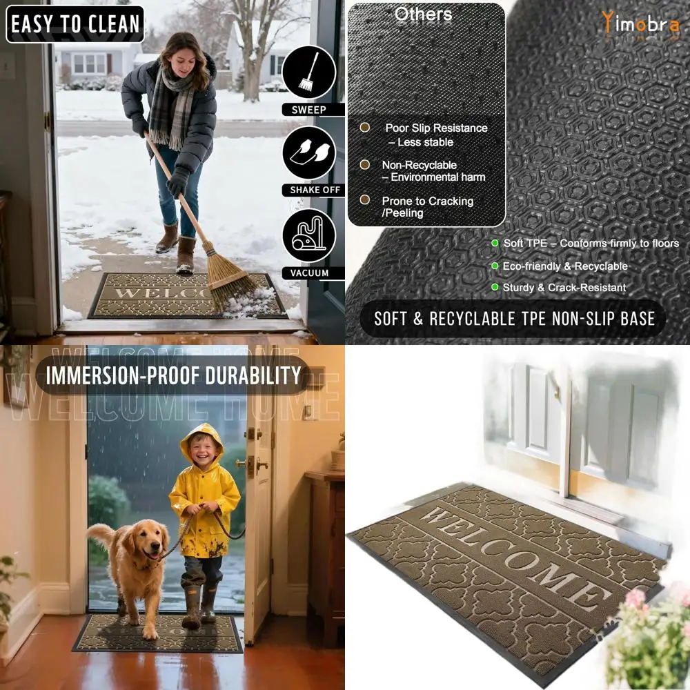 

Всесезонный водонепроницаемый придверный коврик для улицы и дома, сверхпрочный нескользящий входной коврик, низкопрофильный для веранды и патио, 60x36, Co