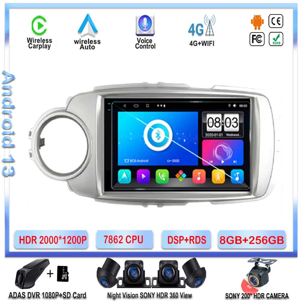 

7862 CPU Android For Toyota Yaris Sliver 2012 2013 2014-2017 Multimedia Player GPS Navigation Stereo Head Unit QLED Screen Wifi