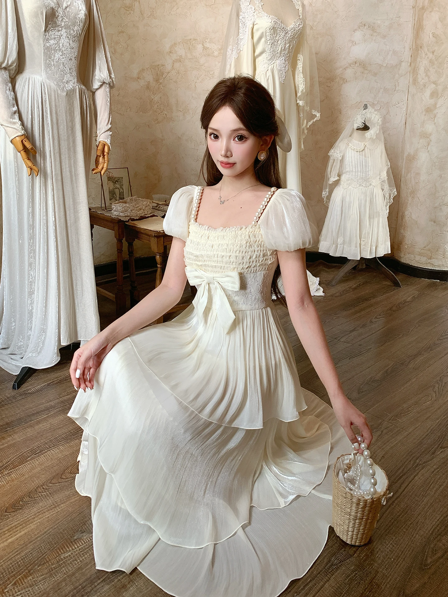 

Ice Ice Came | Pure Desire Pearl One oulder Long Dr Gentle Heavy Dr French Sle Embroidered High Waist A-Line Skirt