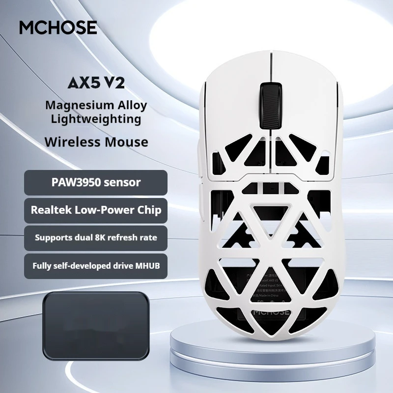 

MCHOSE AX5V2 Magnesium Alloy Wireless Mouse Gaming Esports Bluetooth Three Mode Connection Paw3950 Lightweight 8k Return Mouses