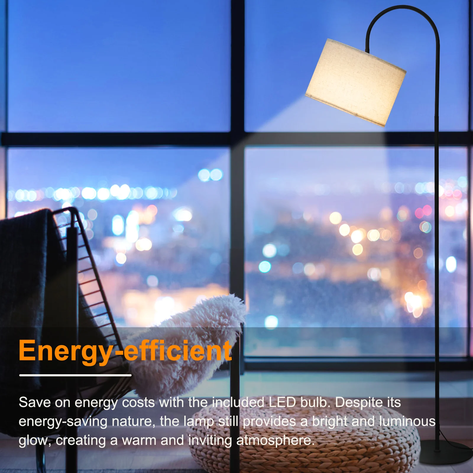 12W Fabric Floor Lamp Modern Standing Tall Lamp Foot Switch 3 Color Temperature for Living Room Bedroom Office Use