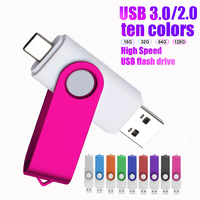 2 in 1 USB3.0 Type C Flash Drive 128GB High Speed Pendrive 64G Free Key Chain Pendrive 32G Orange USB Stick 16G Free Custom Logo