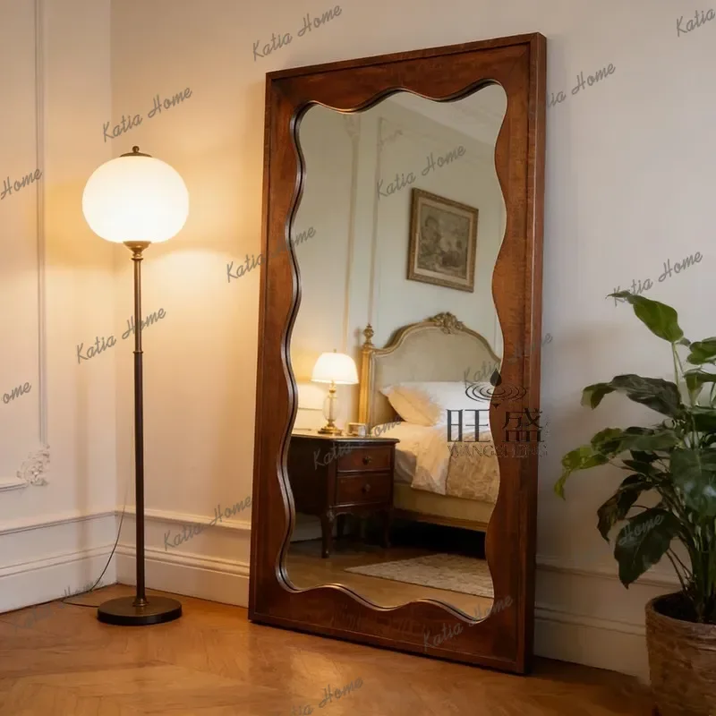 PG French Vintage Style Clothing Store Full-Length Mirror Customized Size Artistic Home Decoration Living Room Solid Wood Mirror