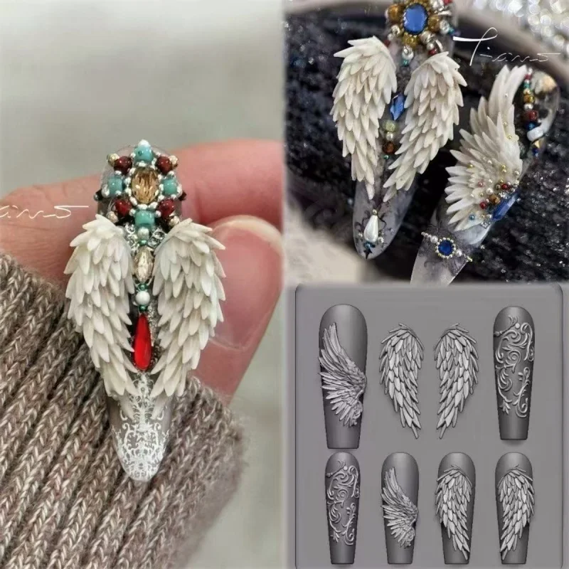 Moule acrylique 3D ailes d'ange, nœud serpent diamant, décoration Nail Art, bricolage, modèle d'ongles en Silicone, 1 pièce