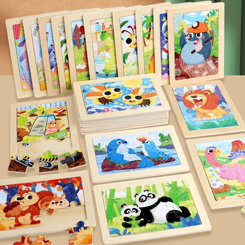 15X11cm 3D Wooden Puzzle Cartoon Animal Jigsaw Puzzle Cognition Toys Early Learning Montessori Educational Toys for Children