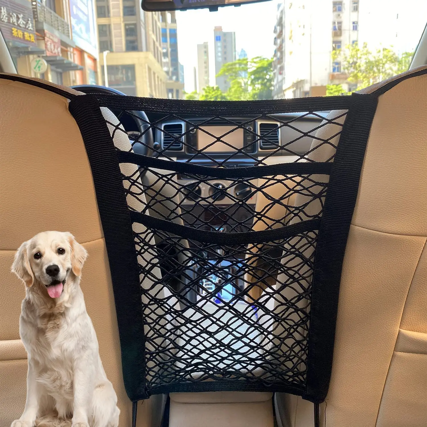 Car Storage Net Bag Safety Stretchable Elastic Mesh Bag Between Seats Pet Dog Barrier Car Divider Interior Decoration Pocket