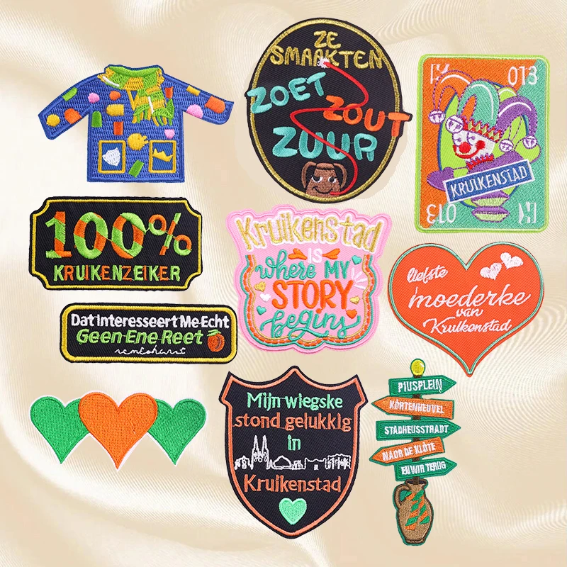 10PCS Set Hot Kruikenstad Embleem Geborduurd Voor Kleding DIY Nederland Carnaval Patch Ijzer Op Patches Naai Badges Festival Geschenken