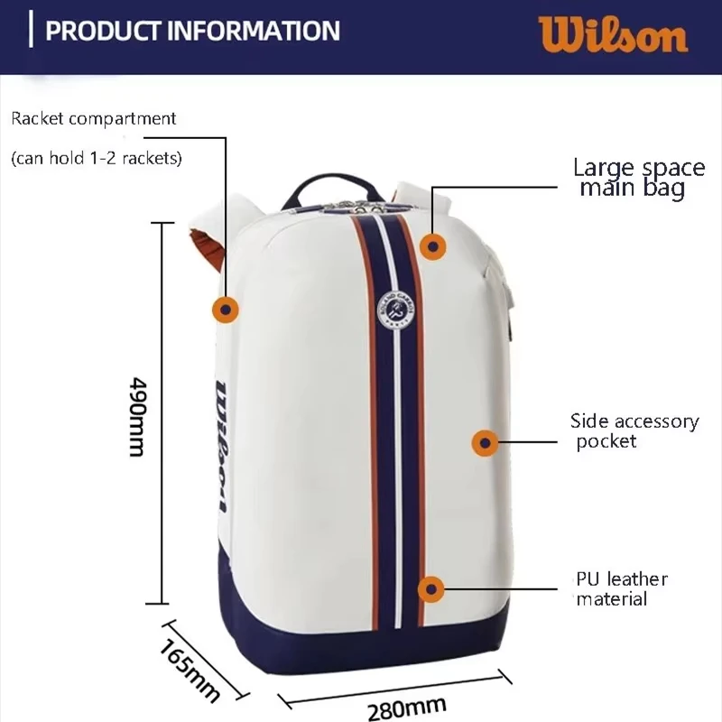 Wilson Super Tour Roland Garos Borsa per racchetta da tennis Zaino per racchetta da tennis impermeabile di grande capacità con scomparto per donna uomo