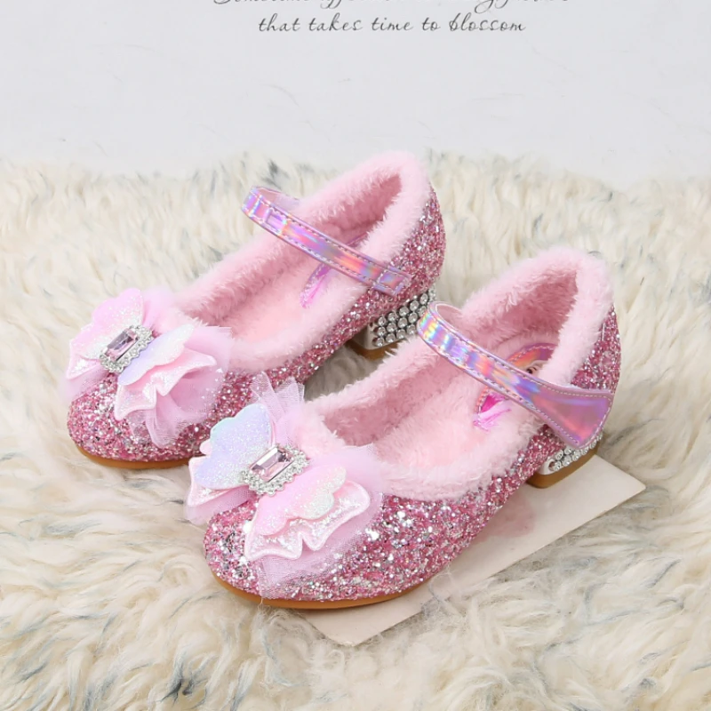 Kids'Casual Shoes Elsa Princess Frozen PU Leather Fashion Autumn Flat Bottom Shoes For Children Anti-slip Purple Pink Size 23-36
