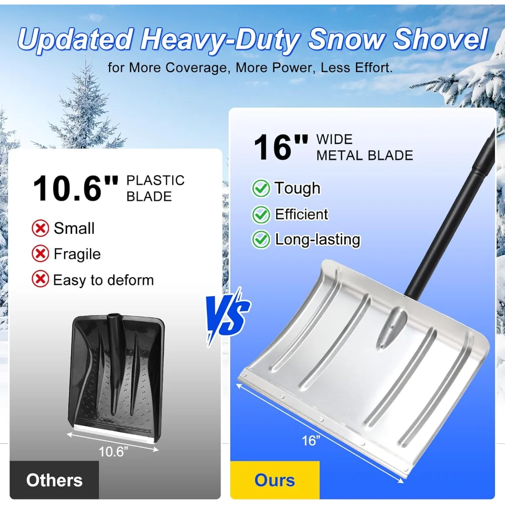 70インチの頑丈なアルミ製除雪シャベル、車道用の幅広ブレードと人間工学に基づいたハンドル