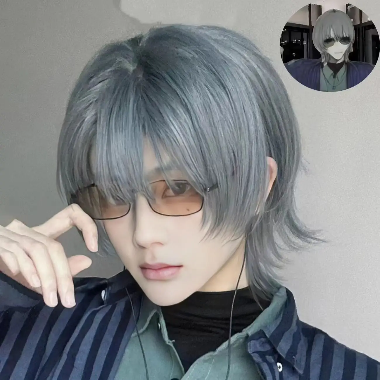 Peluca corta y recta estilo samurái, casco de pelo con cola de lobo para Liu Qingcheng, peluca de Base Universal para Cosplay