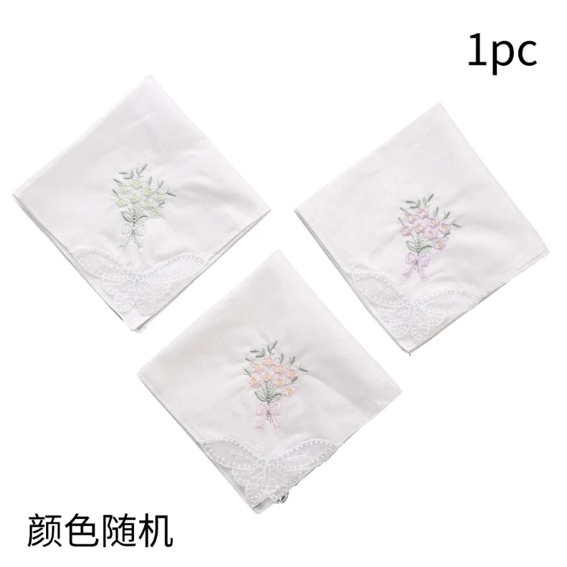 Womens Soft Solid Candy Color Flowers Lace Edging Hankies for Wedding Party