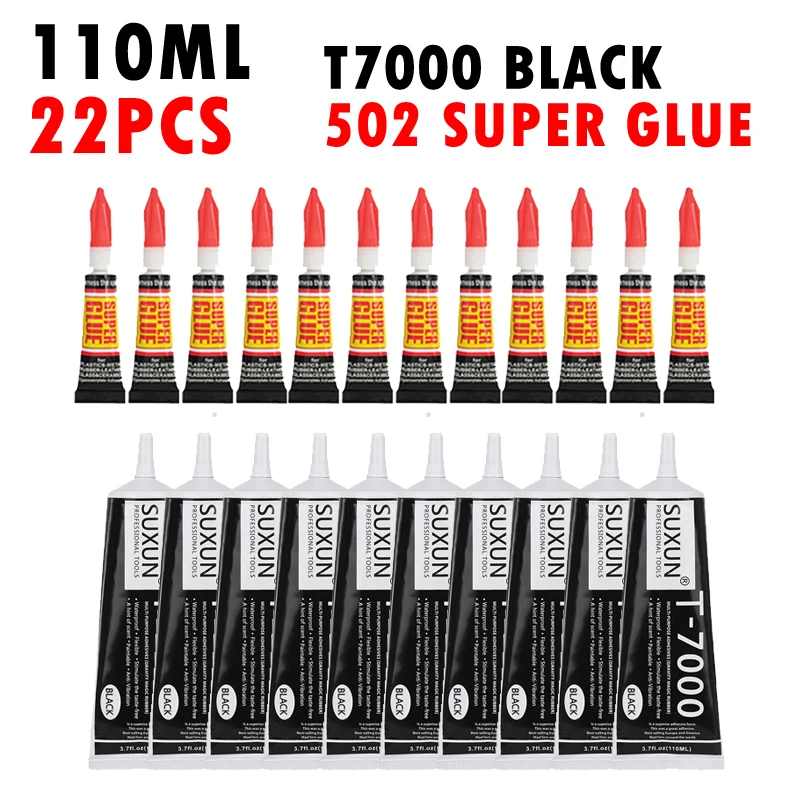 22pcs T7000 Set Multifunctional Glue Diy Mobile Phone Screen Frame Epoxy Sealant Super Black Liquid Glue T-7000 Nail Polish